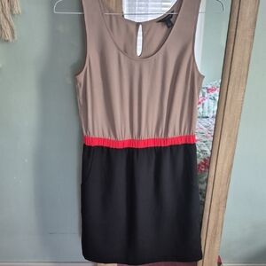 Banana Republic Factory Sleeveless Colorblock Mini Dress in Taupe, Coral & Black